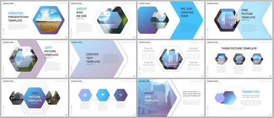Minimal presentations design, portfolio vector templates with hexagonal design Stock Illustration