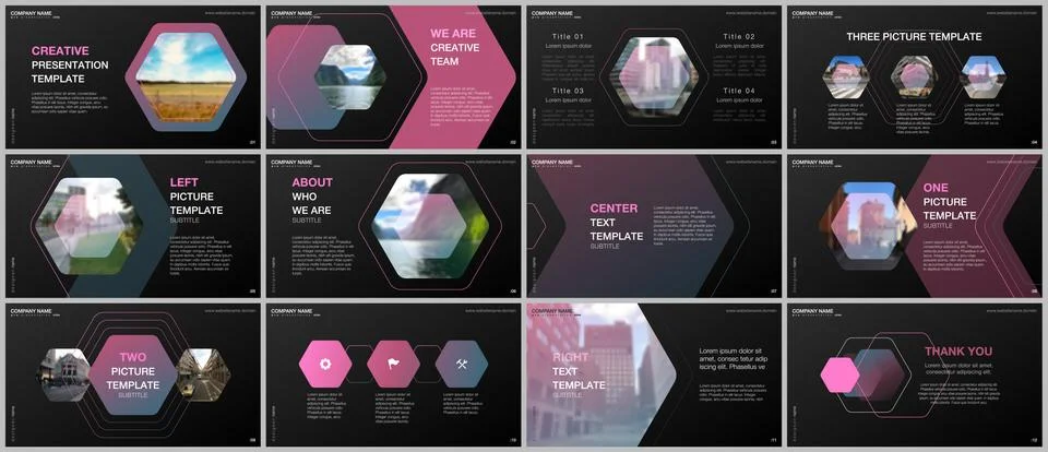 Minimal presentations design, portfolio vector templates with hexagonal design Stock Illustration