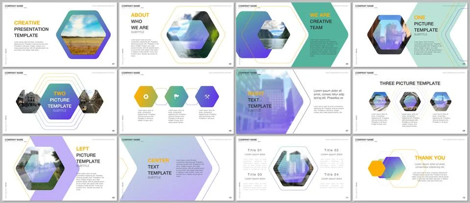 Minimal presentations design, portfolio vector templates with hexagonal design Stock Illustration