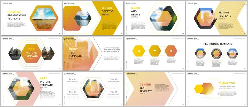 Minimal presentations design, portfolio vector templates with hexagonal design Stock Illustration