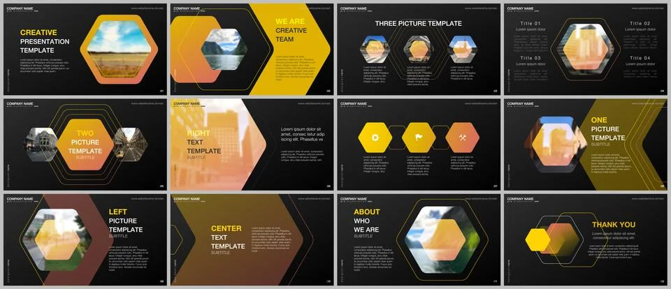 Minimal presentations design, portfolio vector templates with elements on black 스톡 일러스트