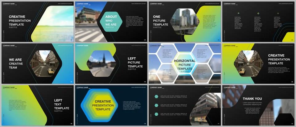 Minimal presentations design, portfolio vector templates with hexagonal design Stock Illustration