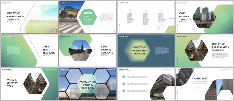 Minimal presentations design, portfolio vector templates with hexagonal design Stock Illustration