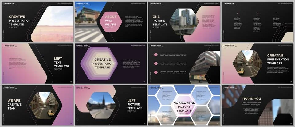 Minimal presentations design, portfolio vector templates with hexagonal design Stock Illustration