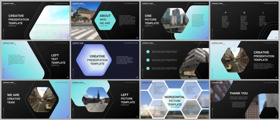 Minimal presentations design, portfolio vector templates with hexagonal design Stock Illustration