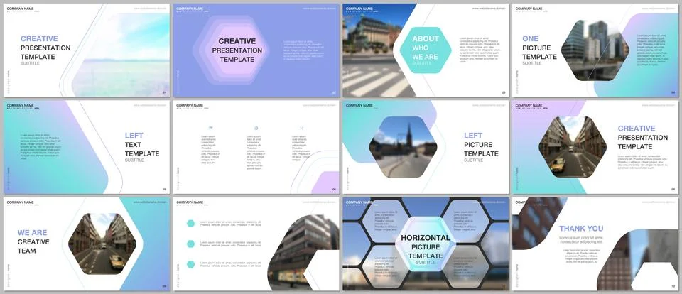Minimal presentations design, portfolio vector templates with hexagonal design Stock Illustration