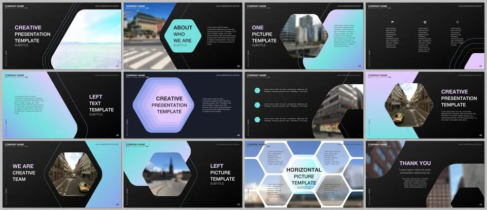Minimal presentations design, portfolio vector templates with hexagonal design Stock Illustration