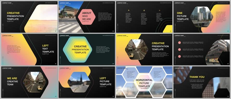Minimal presentations design, portfolio vector templates with hexagonal design Stock Illustration
