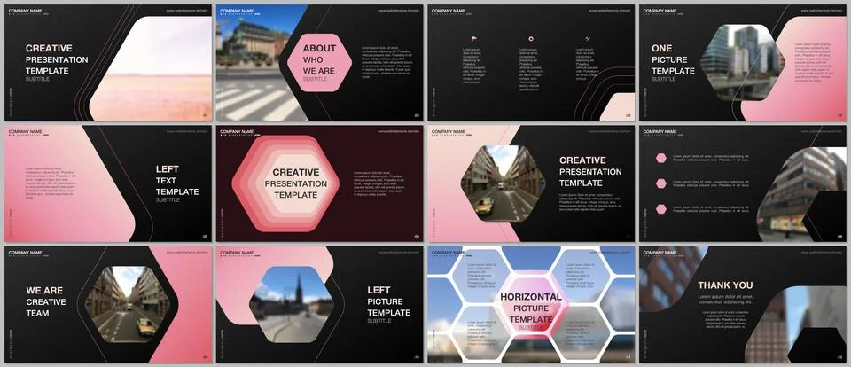 Minimal presentations design, portfolio vector templates with hexagonal design Illustrazione stock
