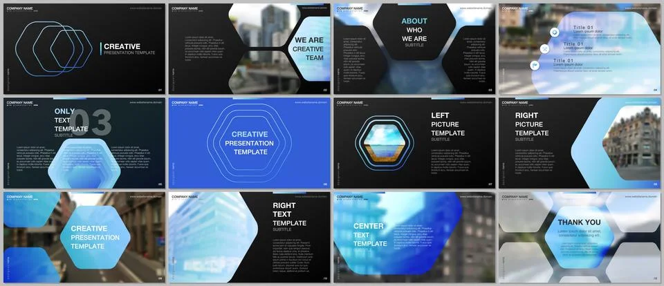 Minimal presentations design, portfolio vector templates with hexagonal design Stock Illustration