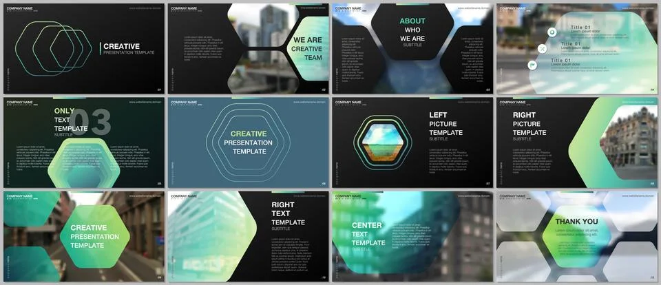 Minimal presentations design, portfolio vector templates with hexagonal design Stock Illustration