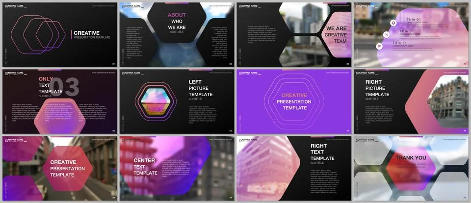 Minimal presentations design, portfolio vector templates with hexagonal design Stock Illustration