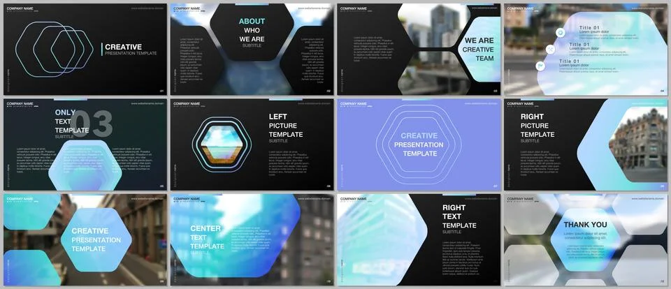 Minimal presentations design, portfolio vector templates with hexagonal design Stock Illustration