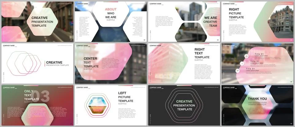 Minimal presentations design, portfolio vector templates with hexagonal design Stock Illustration