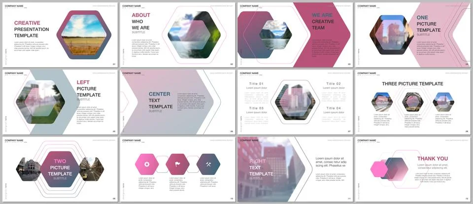 Minimal presentations design, portfolio vector templates with hexagonal design Stock Illustration