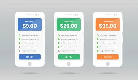 Minimal pricing comparison list with check mark ui design in smartphone shape Stock Illustration