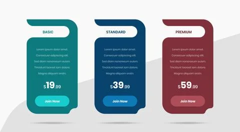 Minimal pricing comparison table ui design Stock Illustration