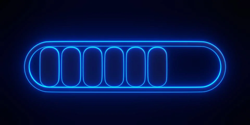 Minimal progress bar part symbol with bright glowing futuristic blue neon lights Stock Illustration