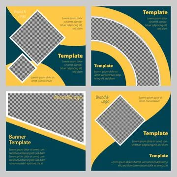 Minimal promotion square web banner template set for digital marketing, dark  Stock Illustration