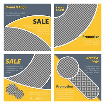 Minimal promotion square web banner template set for digital marketing, gray  Stock Illustration