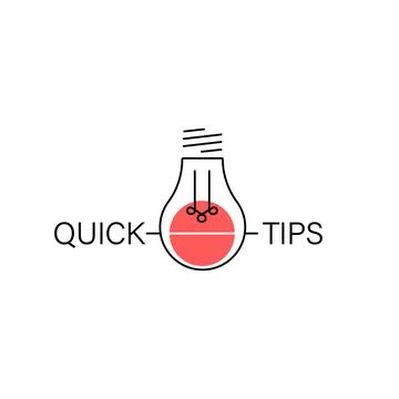 Minimal Quick Tips icon with light bulb. Flat linear trend simple logotype Stock Illustration