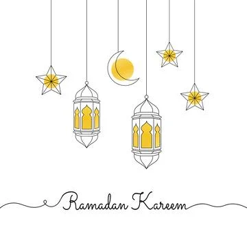 Minimal Ramadan Lantern Line Art Illustration イラスト素材