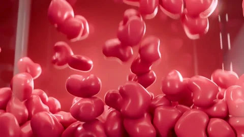 Minimal realistic red hearts fall into a glass container and overlap the screen. Stock Footage 231487675