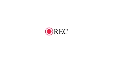 Minimal recording rec icon text with red dot indicator on light background Video stock 343146196