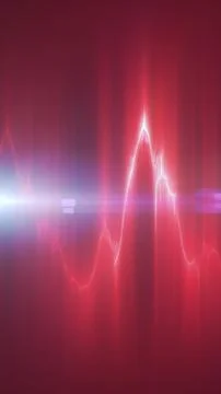 Minimal red abstract light pulse with glowing waveform and lens flare on a .. Stock Illustration