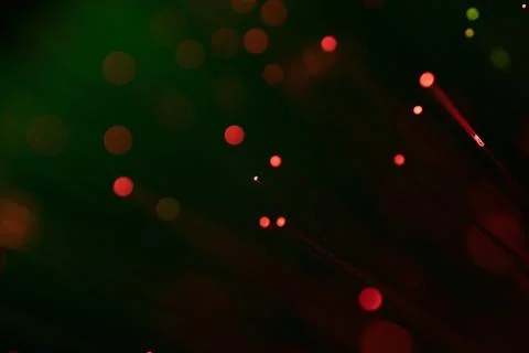 Minimal Red Light Particles on Dark Green Background, Digital Data Concept Stock Photos