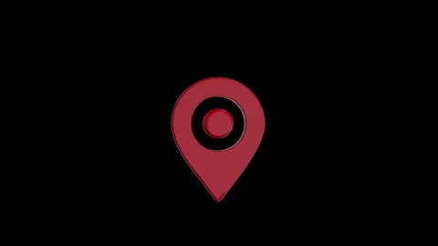 Minimal red map marker animation black background, centered locator symbol, clea Stock Footage 340564471