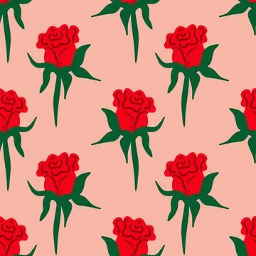 Minimal red rose flower pattern design Stock Illustration