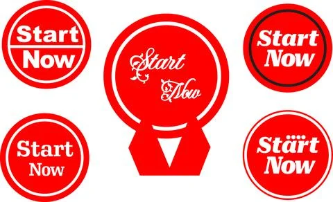 Minimal red start now speech pointer circle badge  digital advertising promotion Stock Illustration