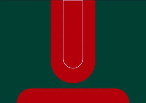 Minimal Red U?Shape Abstract Geometry On Dark Green Background With Bold Co.. 스톡 일러스트