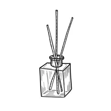 Minimal reed diffuser in bottle sketch, great for spa branding, fragrance icons Stock Illustration