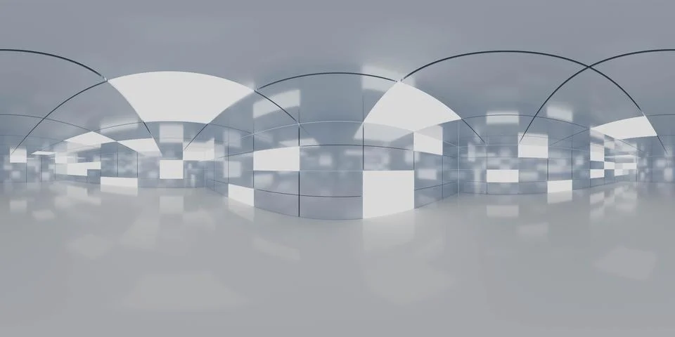 Minimal reflective panoramic interior 360 vr panorama Illustrazione stock
