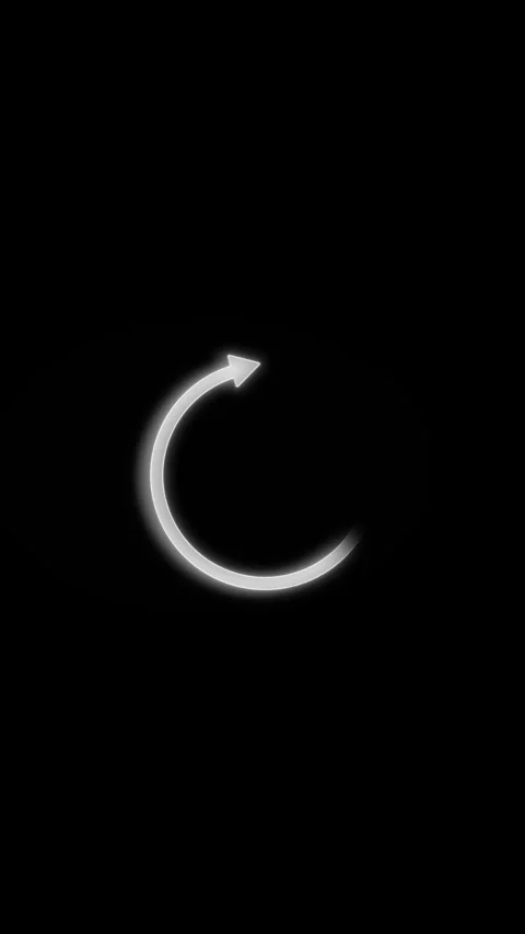 Minimal refresh loop icon visual bright curved arrow, soft white glow, dark empt Stock Footage 340528118