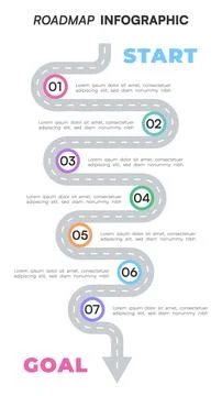 Minimal Roadmap Infographic with Dotted Path, Colorful Numbered Circles, an.. Stock Illustration