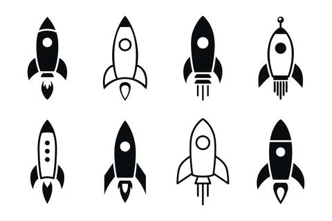 Minimal Rocket Icon Set. Rocket Launch Symbols. Startup Rocket Icon Collection Stock Illustration