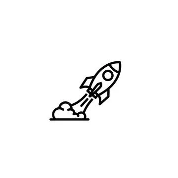 Minimal rocket launch line icon on white background Stock Illustration