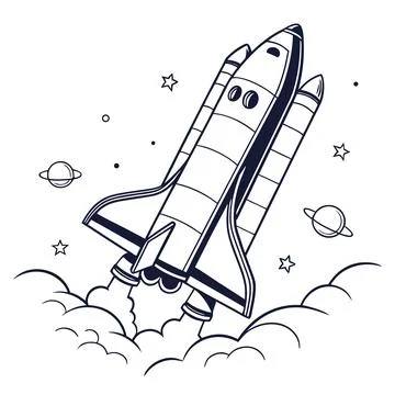 Minimal Rocket Ship Space Vector Icon Stock Illustration