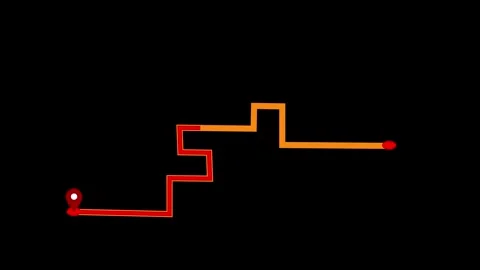 Minimal route map with location pin and zigzag path animation Stock Footage 335114217