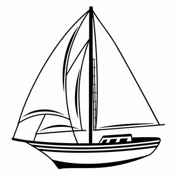 Minimal Sailboat Ocean Flat Vector Stock Illustration