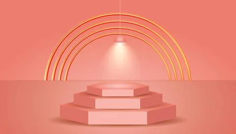 A minimal scene with geometrical forms. Hexagonal podium soft pink background. Stock Illustration