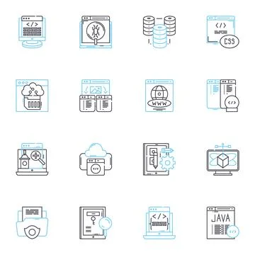 Minimal scripting linear icons set. Efficiency, Simplification, Automation Stock Illustration