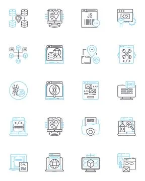 Minimal scripting linear icons set. Efficiency, Simplification, Automation Stock Illustration
