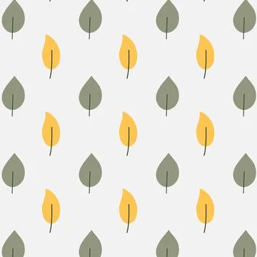 Minimal seamless autumn pattern with yellow and grey leaves in flat modern .. 스톡 일러스트