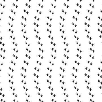 Minimal seamless pattern with dinosaur foots. Black and white colors Stock Illustration