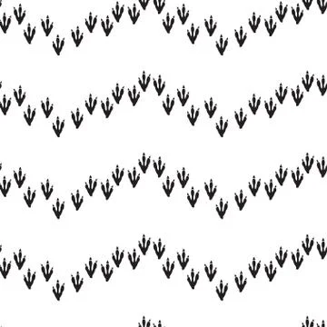Minimal seamless pattern with dinosaur foots. Black and white colors Illustrazione stock