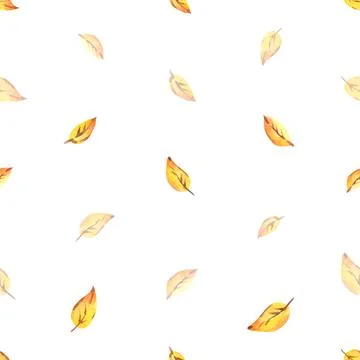 Minimal seamless pattern with small autumn leaves in warm tones, hand-painted Stock Illustration